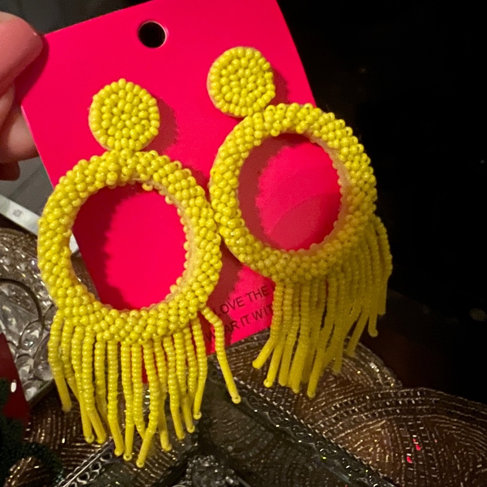 Beaded yellow statement earrings